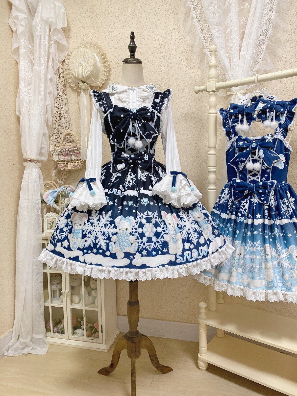 Snowflake Bear Black Christmas Plush Lolita JSK Dress Set