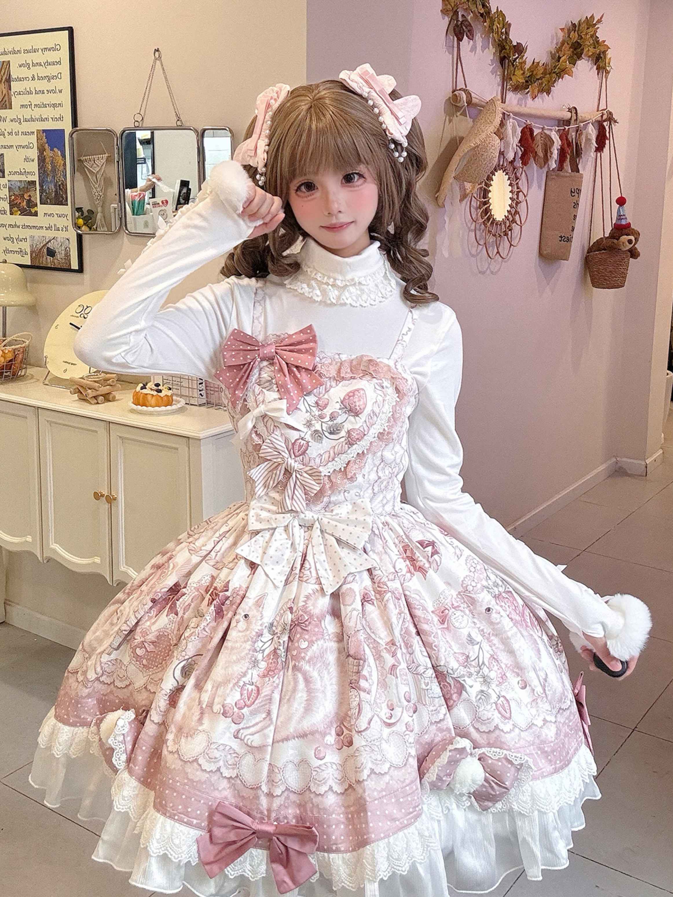 Lolita Kawaii Cat Motif Plush JSK Cape Winter Set LSD0020