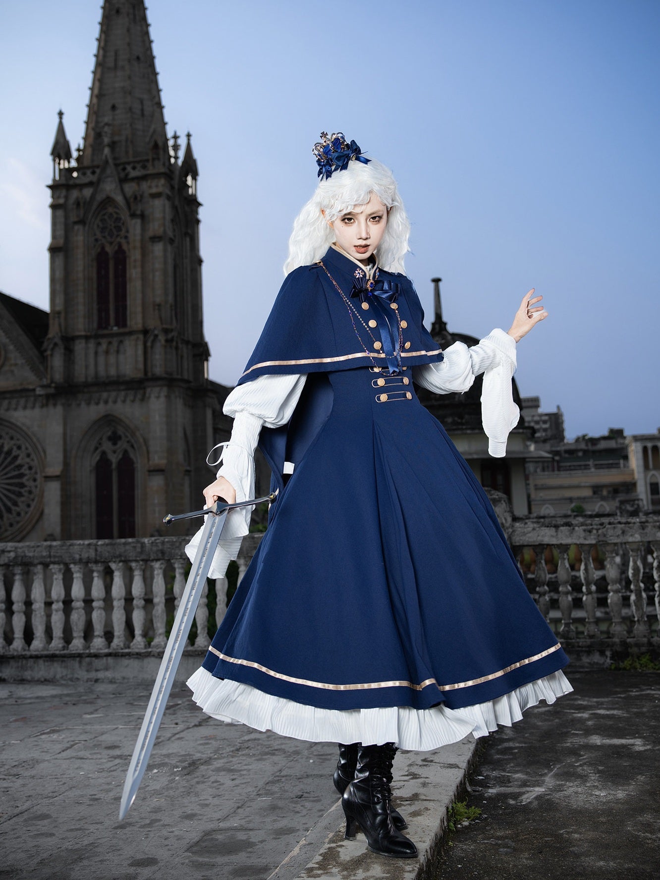 Eternal Crown Royal‑Court Faux Two‑Piece Lolita OP with Cape Set