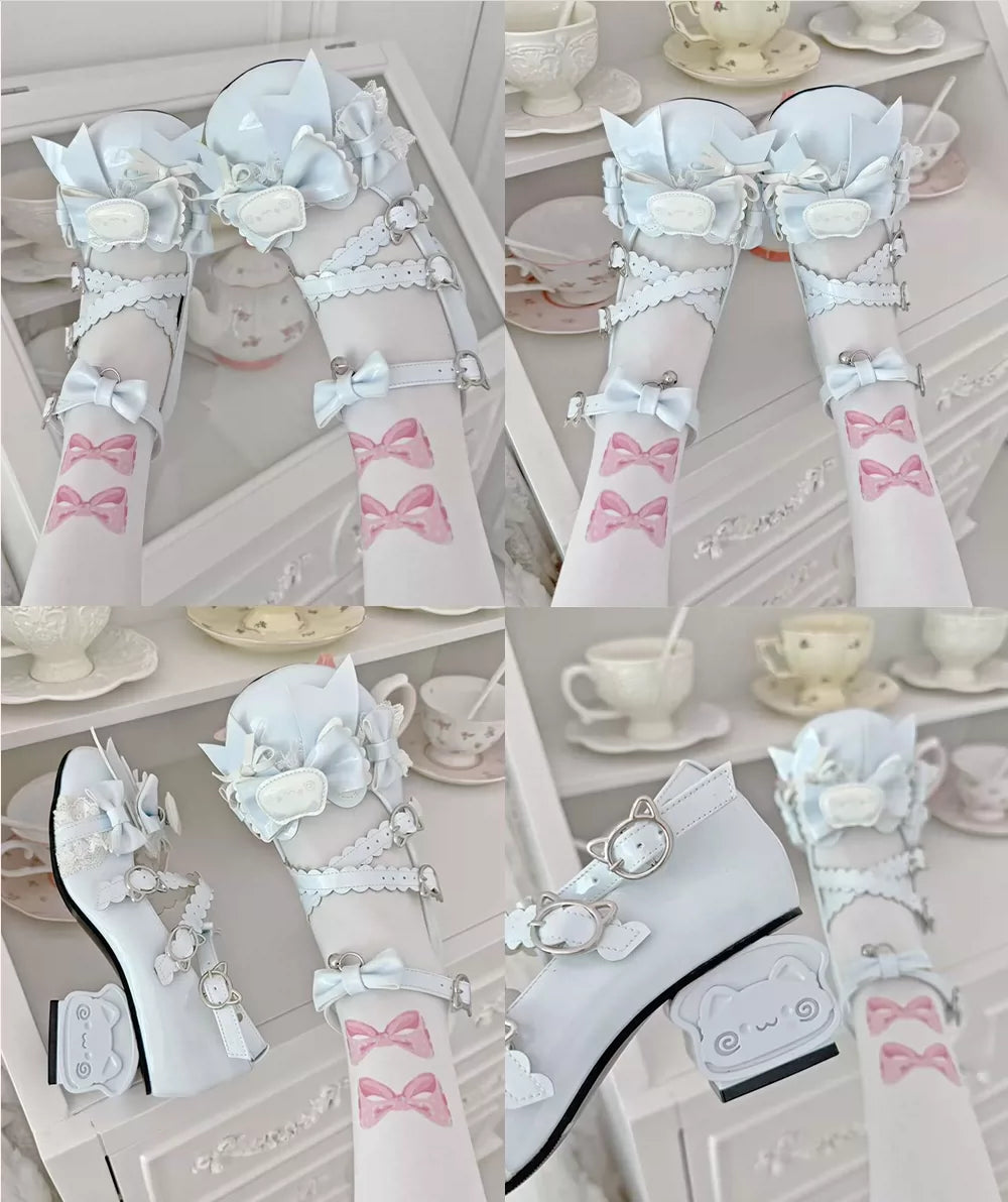 Sweet Lolita Cat Heel Mary Jane Bow and Bell Charm Shoes
