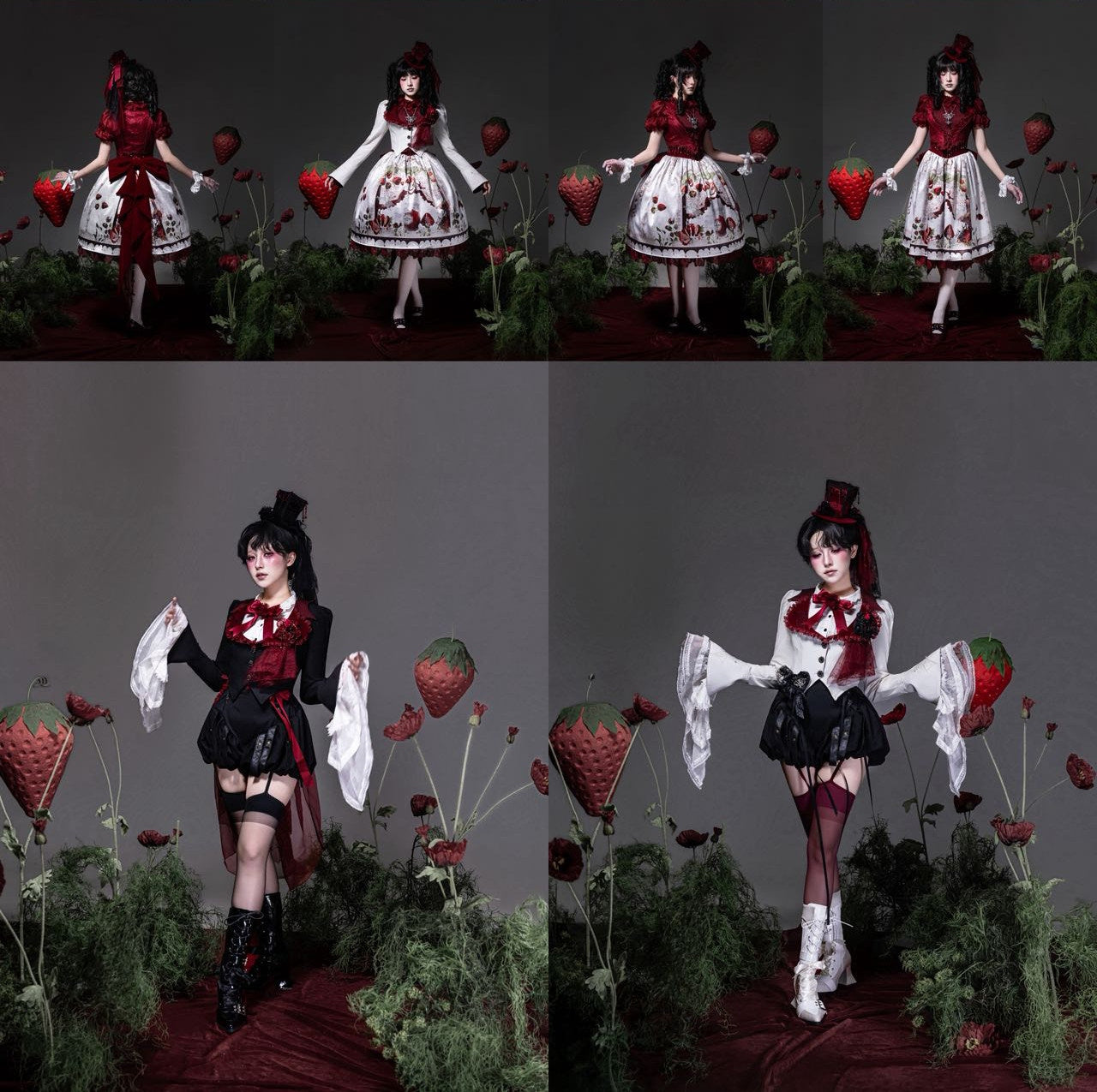 Hunting Strawberry Velvet Gothic Sweet Lolita Dress SK & Jacket Set
