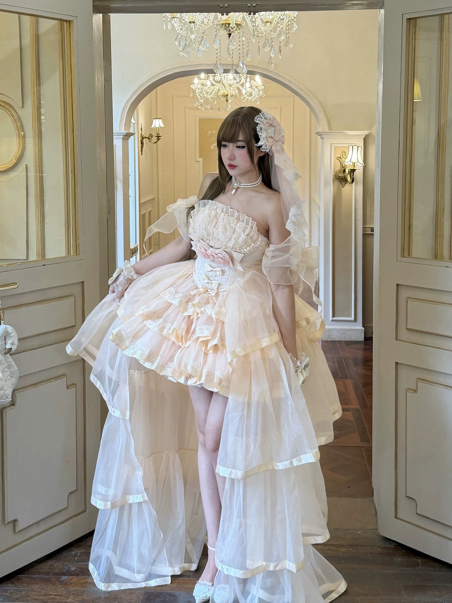 Women's Mousse Love Song Pink Short JSK Ballet Light Wedding Elegant Slimming Dress