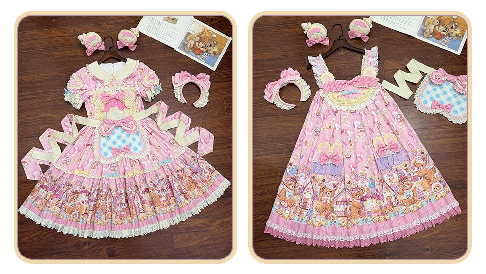 Bear Cake Sweet Lolita OP and JSK Dress Set