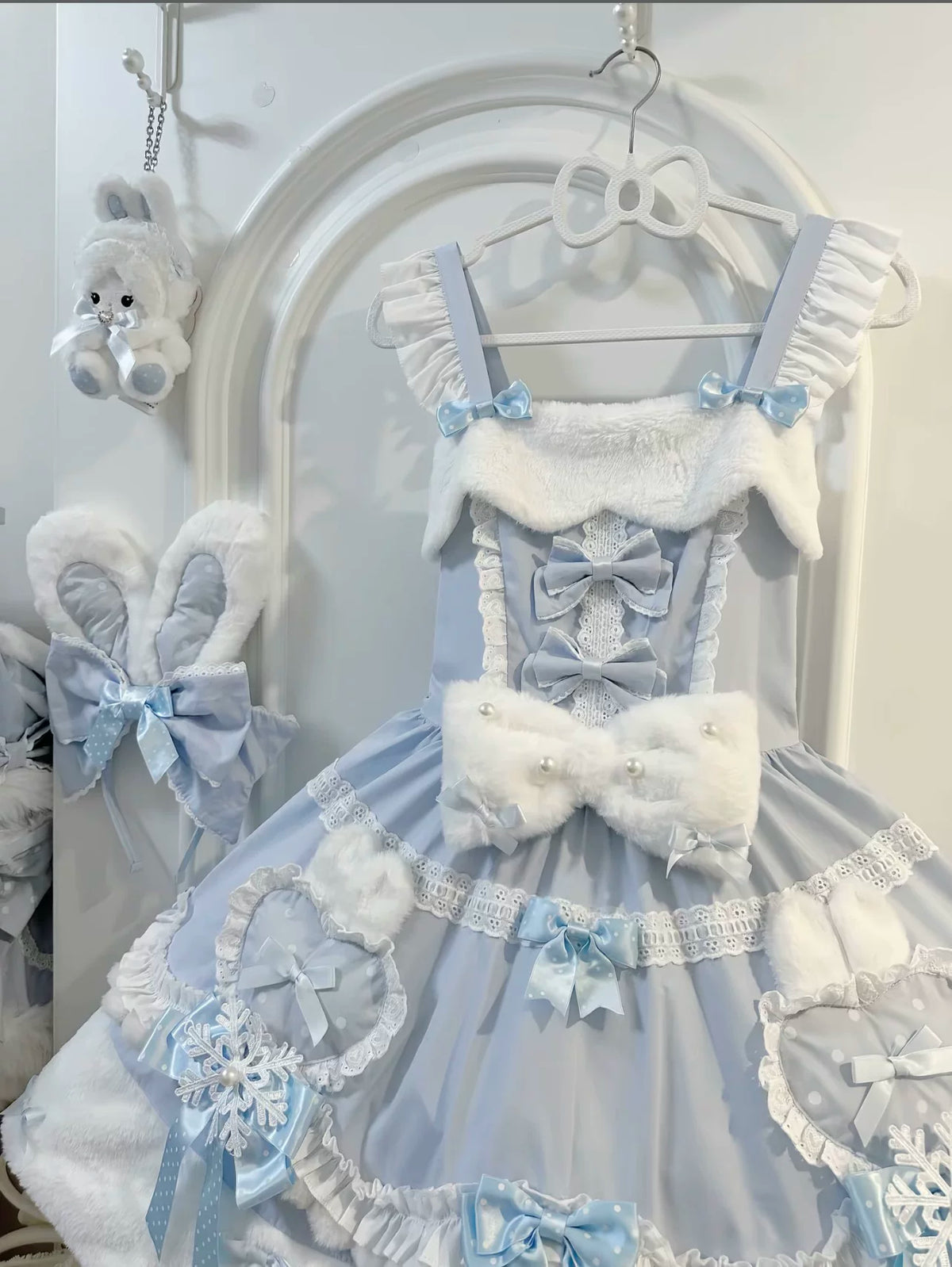 Snow Rabbit Gift Box Lolita Original Sweet Christmas Furry Cape Dress Set