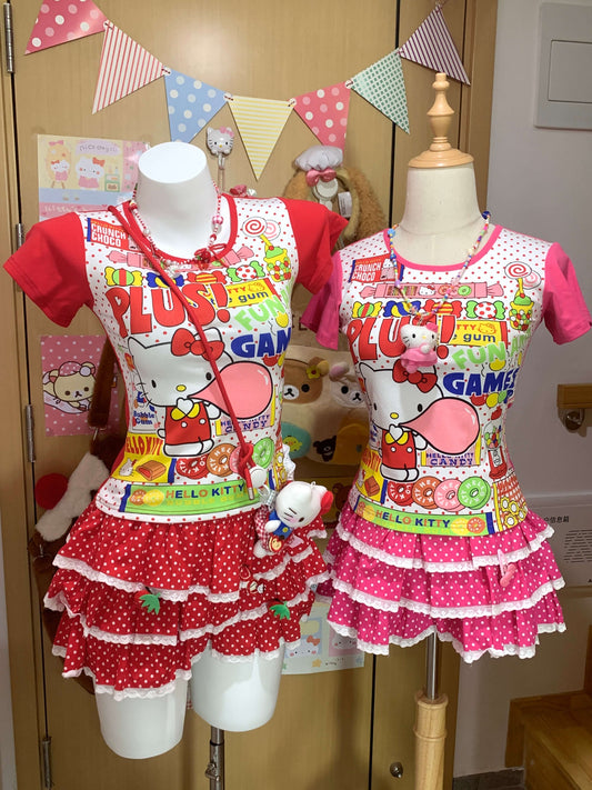 Y2K Kitty Dot Puff T-shirt Dress LE1083