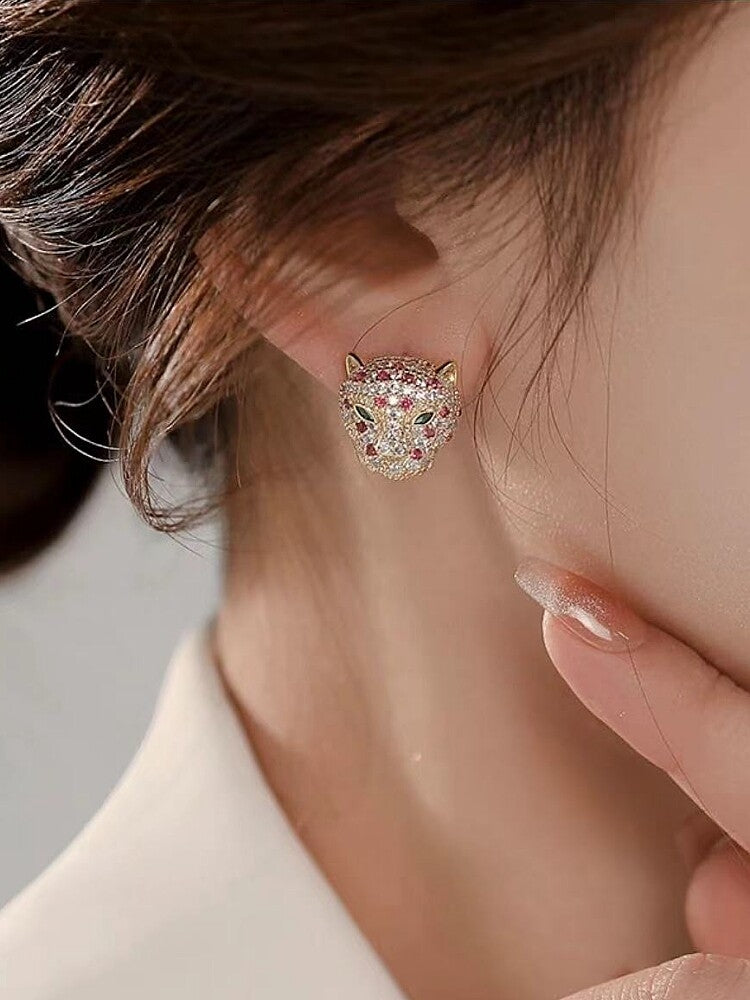 Leopard Head Lolita Crystal Gem Earrings