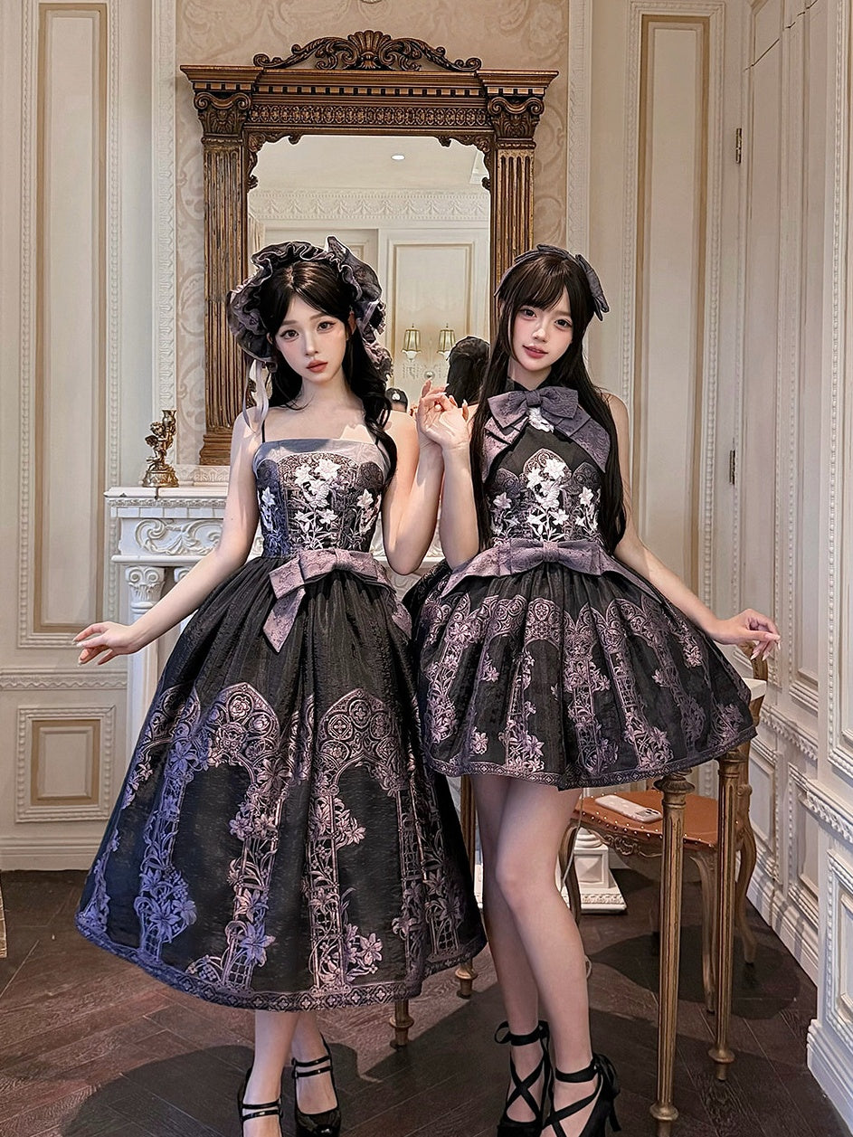 Stained‑Glass Reverie Japanese‑Style Classic Lolita Black JSK Dress Set