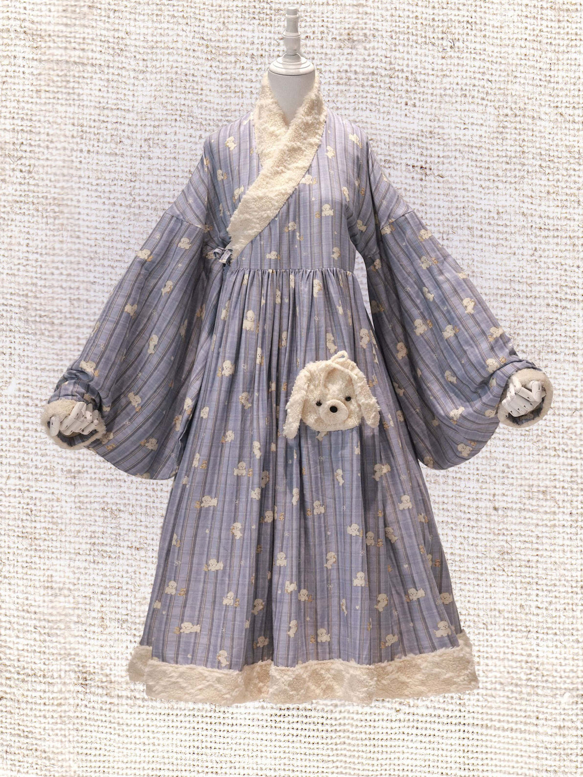 Fluffy Puppy Sweet Lolita Cross Collar Blouse Inner Dress Knit Apron Full Set