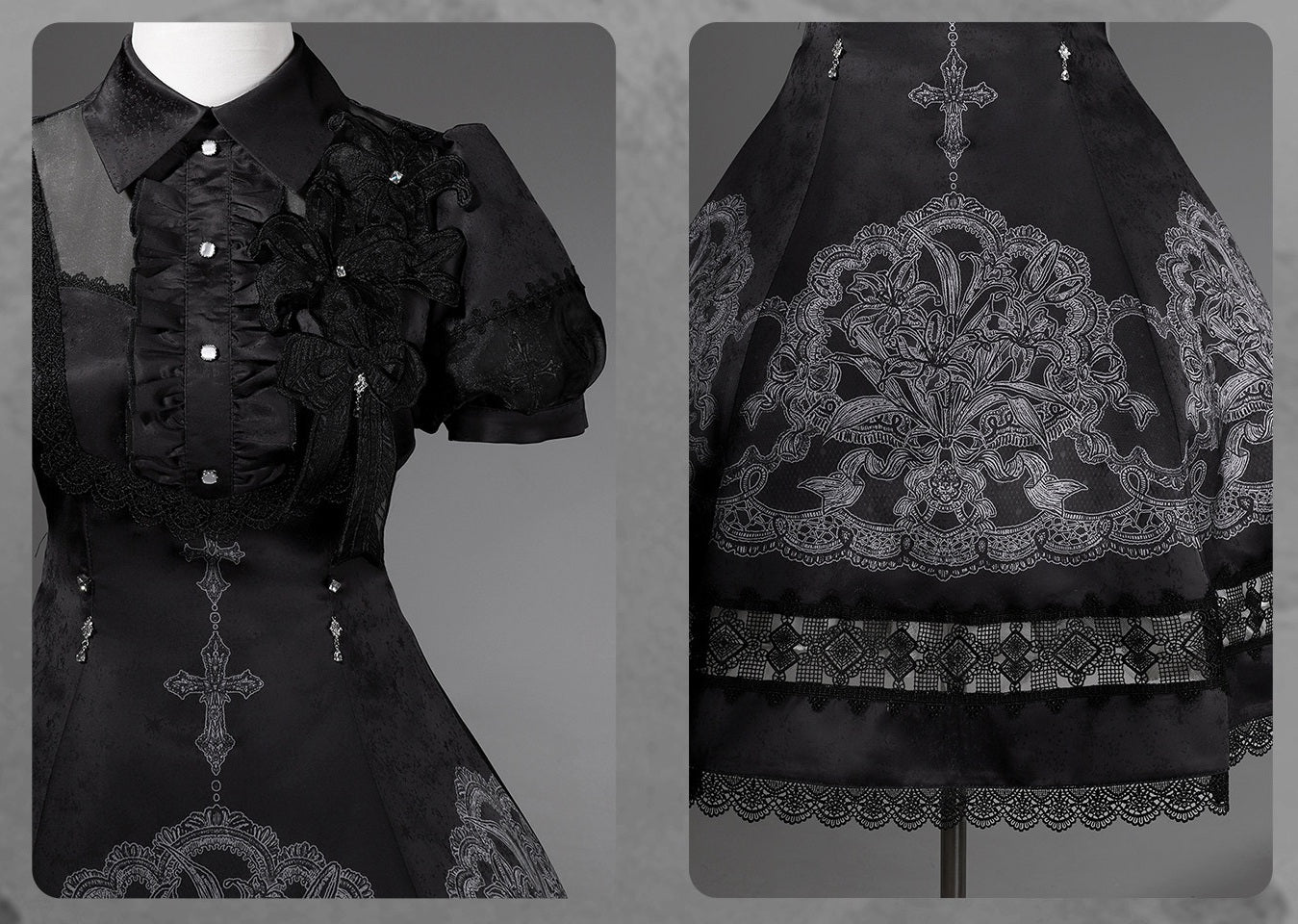 Black Lace Lily Gothic Classic Lolita OP Dress