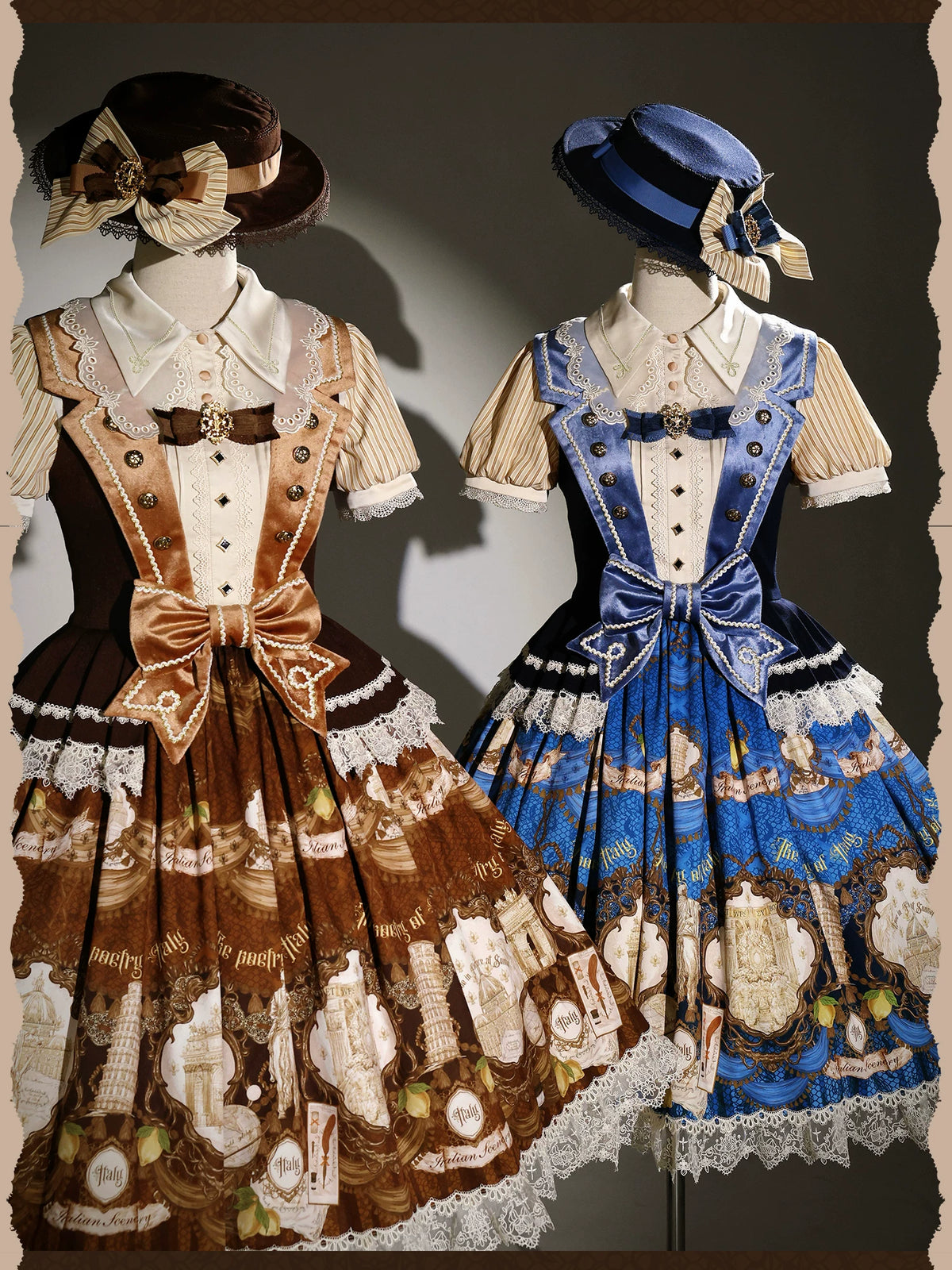 Italian Travelogue Navy British Style Lolita JSK Dress and Blouse