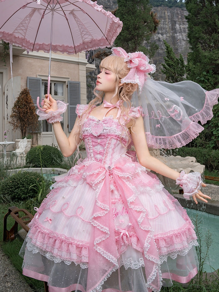 Dreamy Daydream x Barbie Collab Lolita Heart‑Embroidered JSK Dress