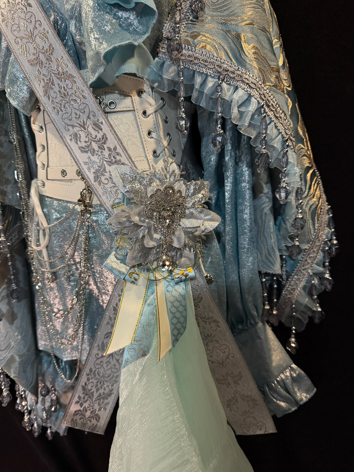 Frosted Aquamarine Dark Gothic Prince Lolita Shawl and Shirt Set