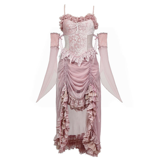 Lolita Gothic Pink Embroidered Lace Slip Dress LG1004