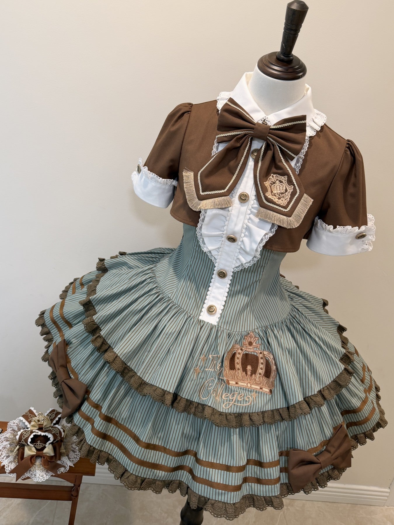 Brown Crown Lolita Idol Academy Fake Two-Piece OP Dress