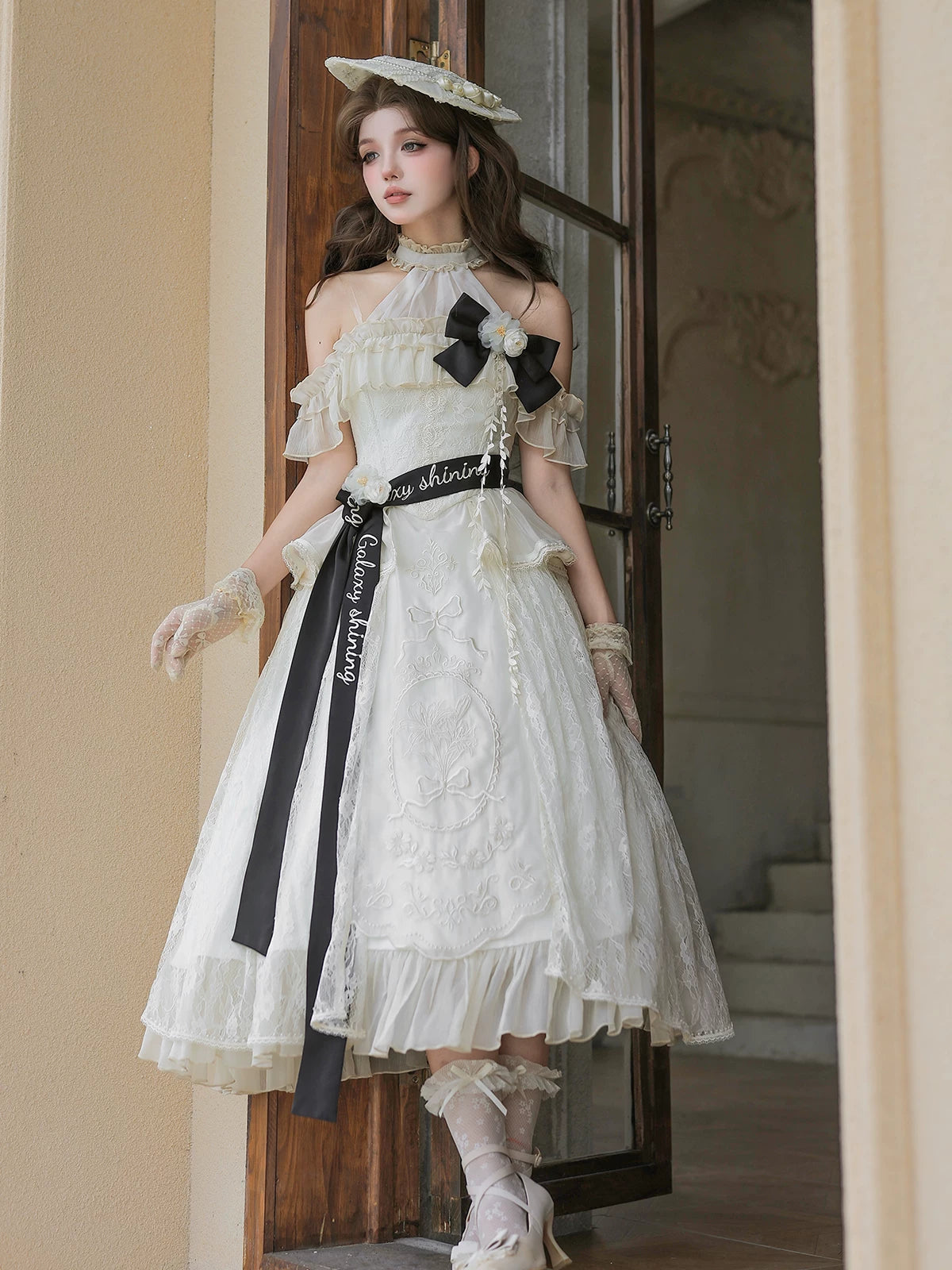 Glass Greenhouse Cream White French Retro Classical Lolita Dress