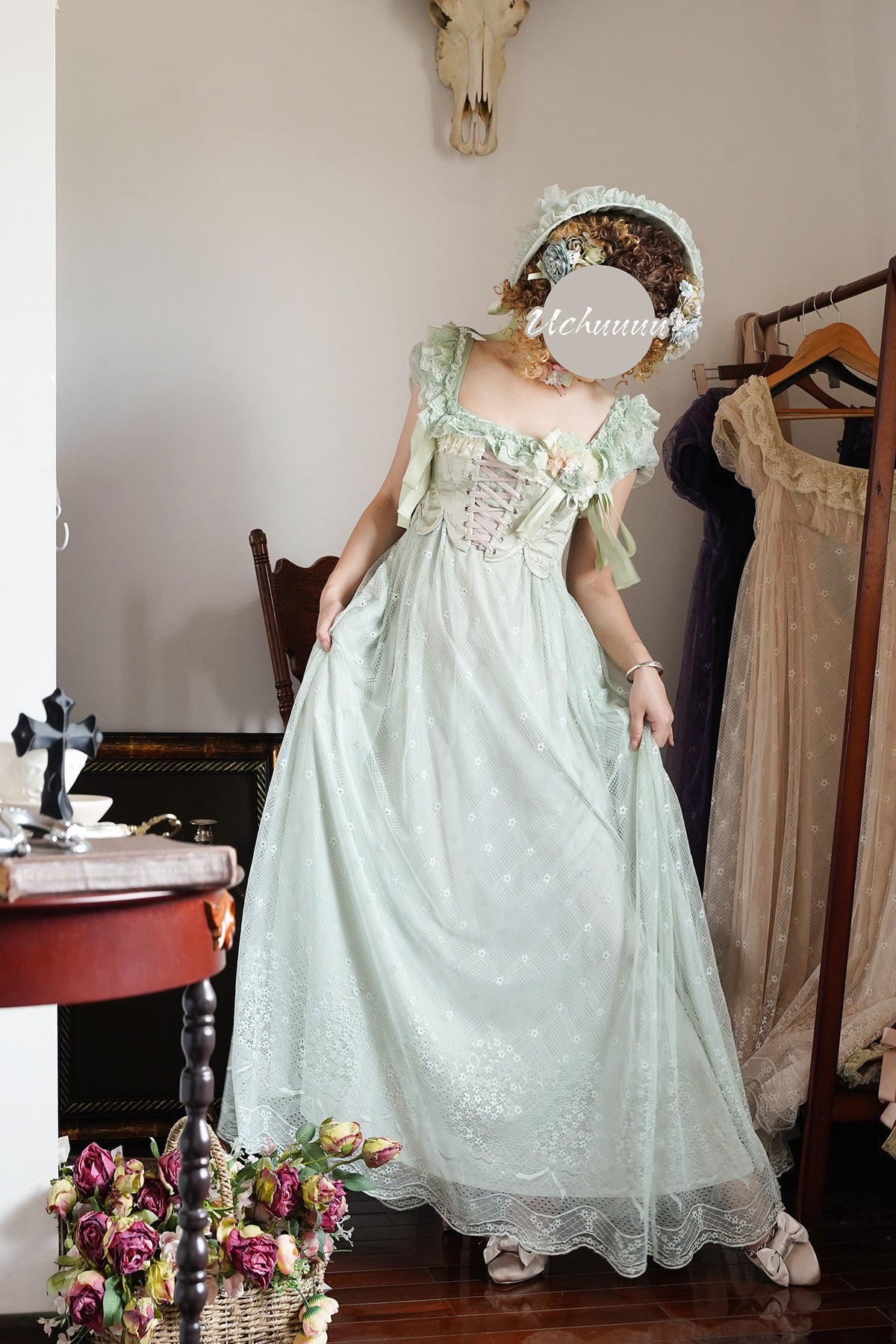 Bathing in Light Green Empire Waist Lolita OP Dress