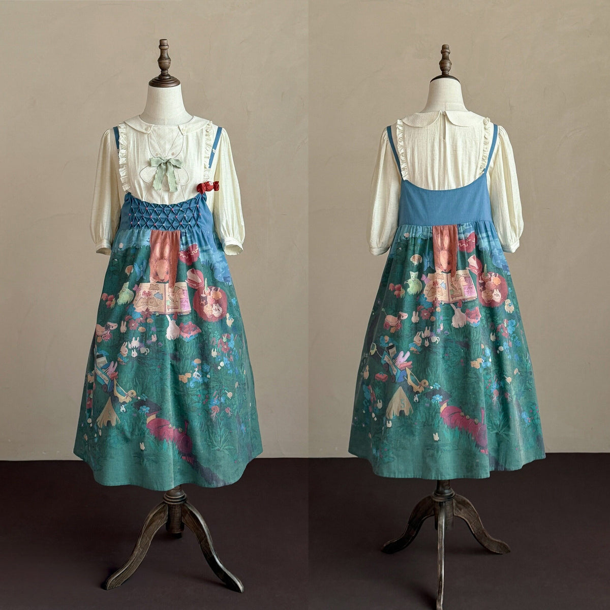 Picnic Lolita Print Vest Blouse, SK & JSK Daily Wear Outfit Set