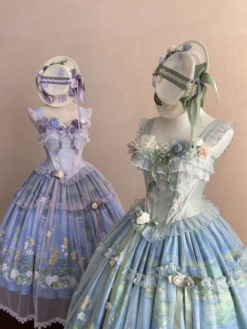 Violet‑Hued Lake Classic Oil‑Painting Printed Tulle Lolita JSK Dress