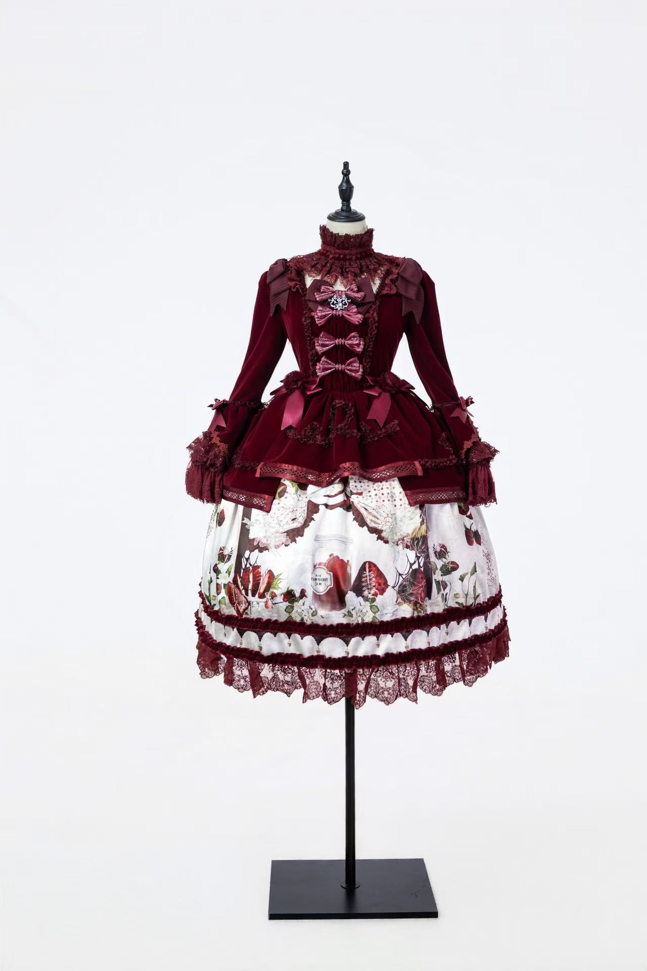 Hunting Strawberry Velvet Gothic Sweet Lolita Dress SK & Jacket Set