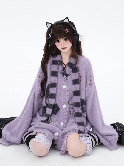 Soft Alternative Y2K Faux Fur Knit Cardigan Sweater LE1028