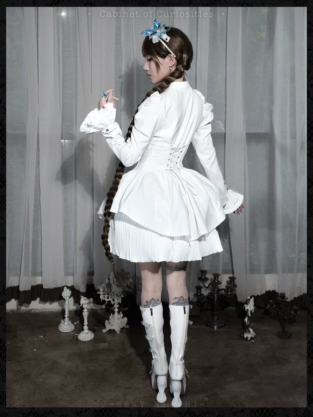 Cabinet Of Curiosities II Dark Gothic Butterfly Stand Collar Short OP Dress