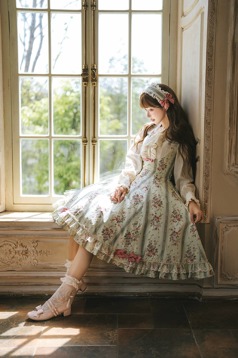 Susans Garden Pastel Floral Empire Waist Lolita JSK Dress Set