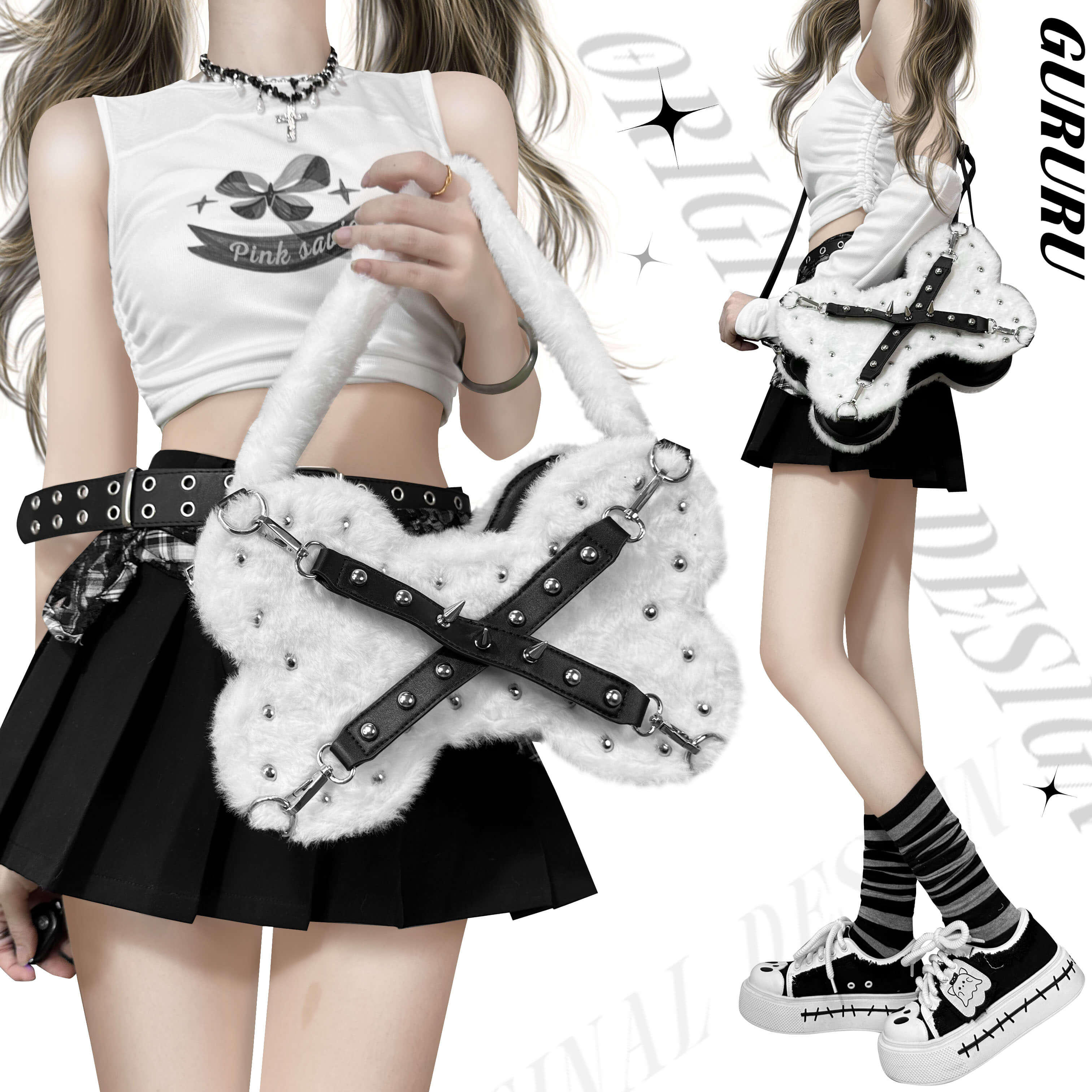 Lolita Gothic Punk Bone Plush Bag  LE8005