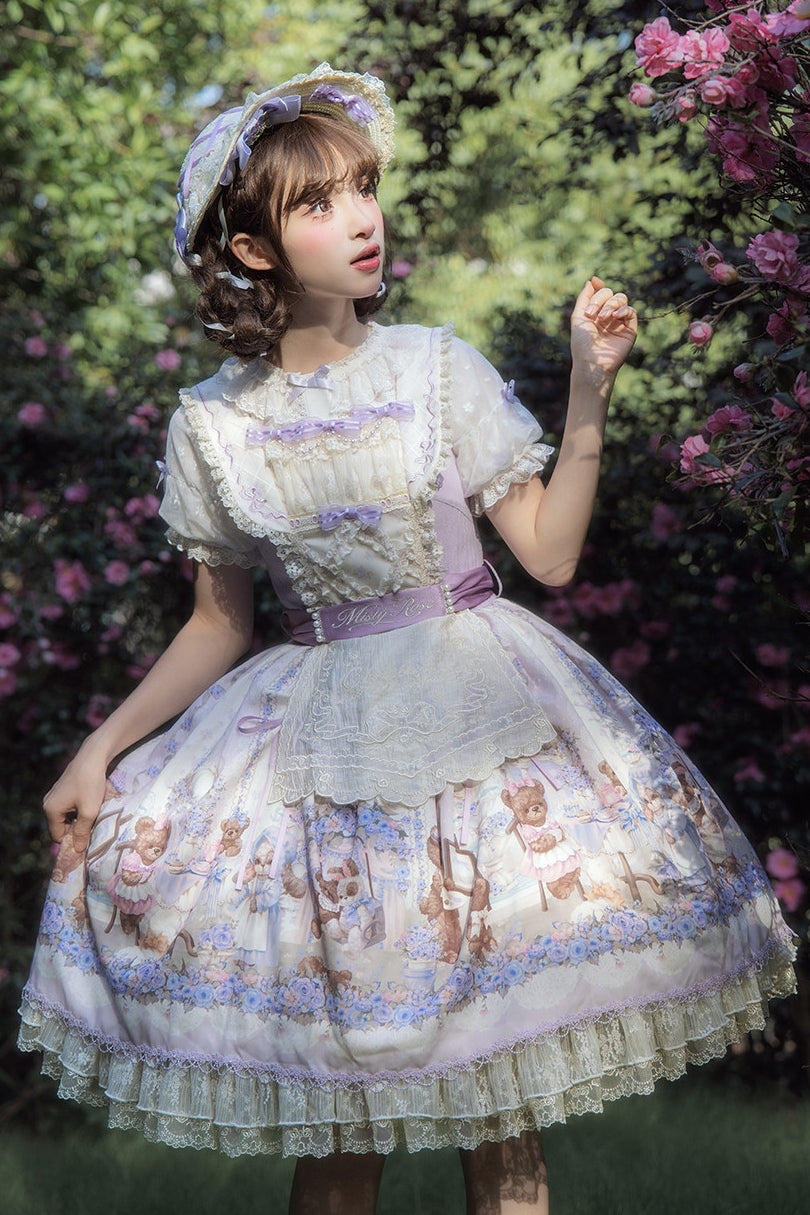 Bear‑Garden Floral Tale Sweet Printed Lolita JSK / OP Dress