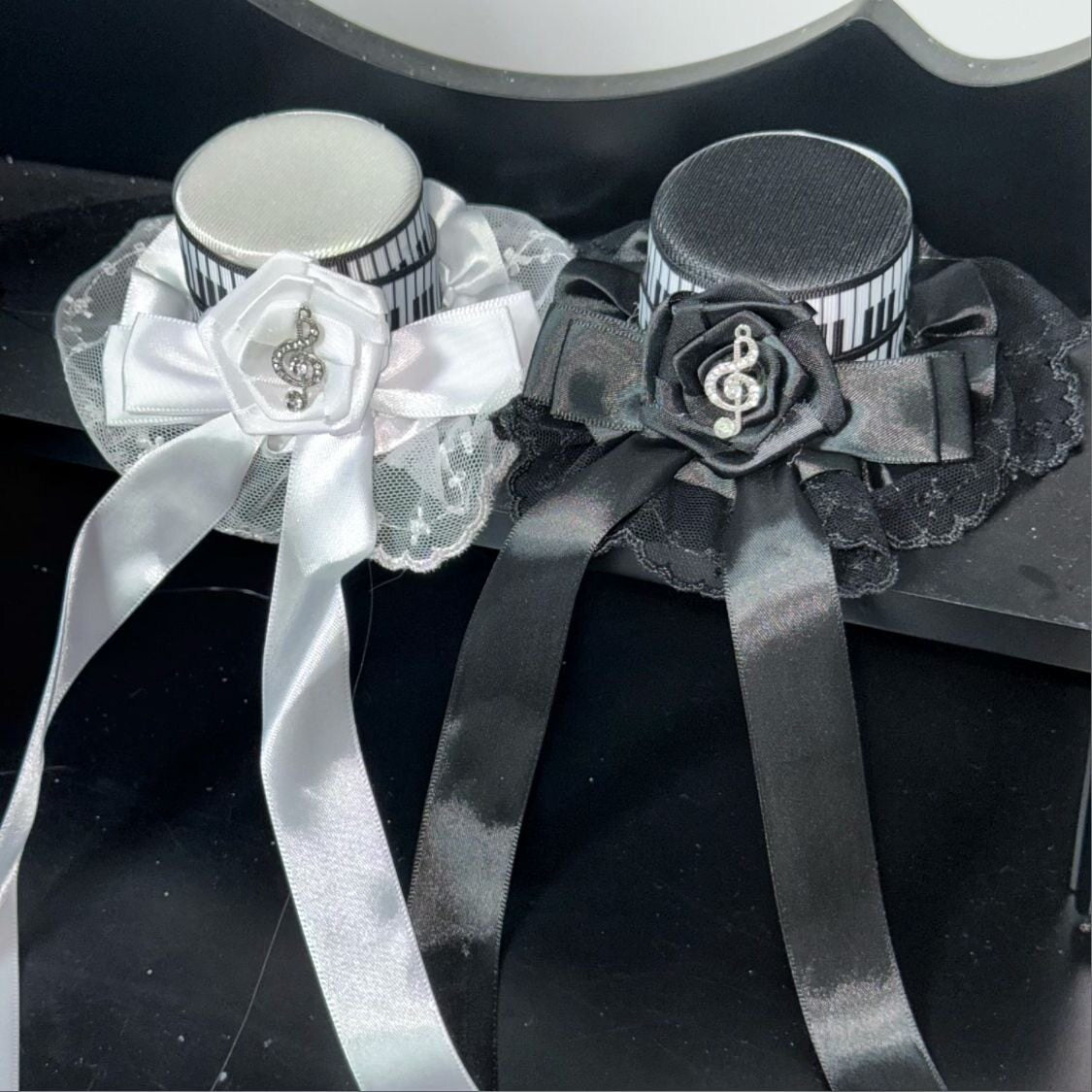 Music Rose Piano Key Gothic Lolita Lace Mini Hat with Veil Y2K Hair Accessory