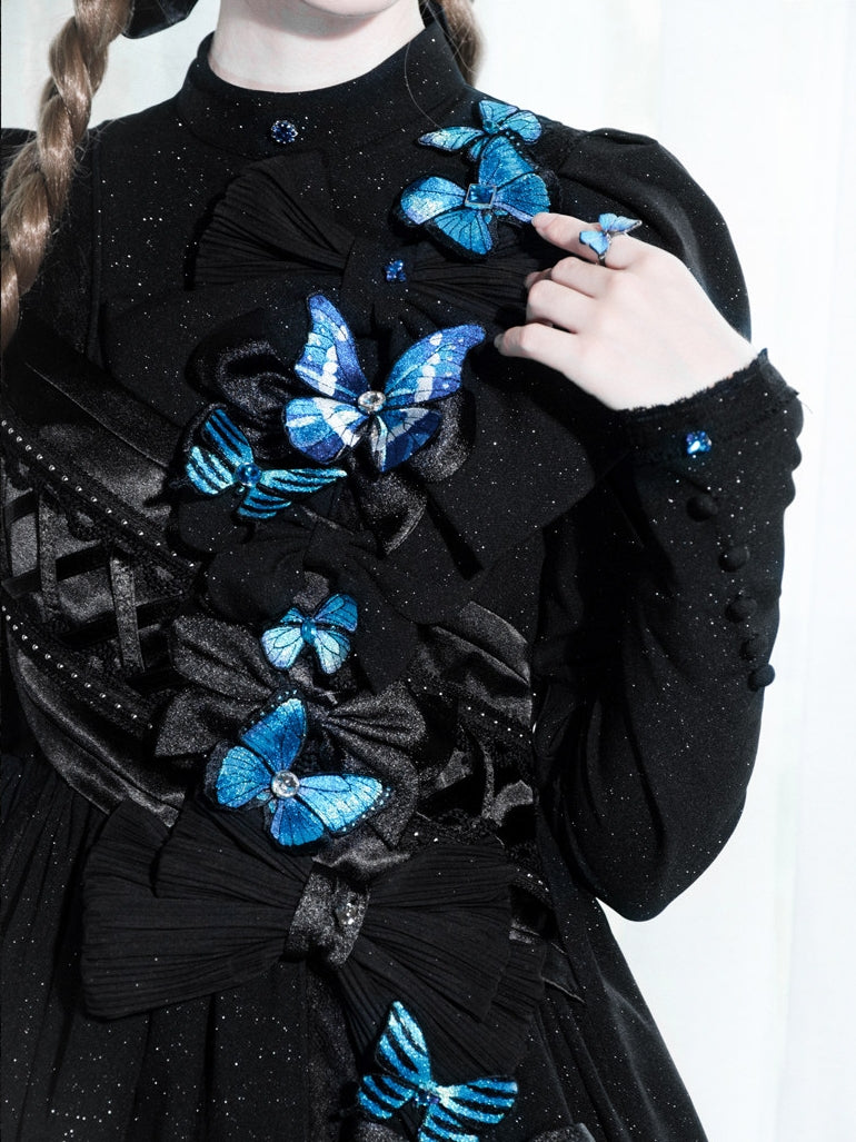 Cabinet Of Curiosities II Dark Gothic Butterfly Long Stand Collared OP Dress