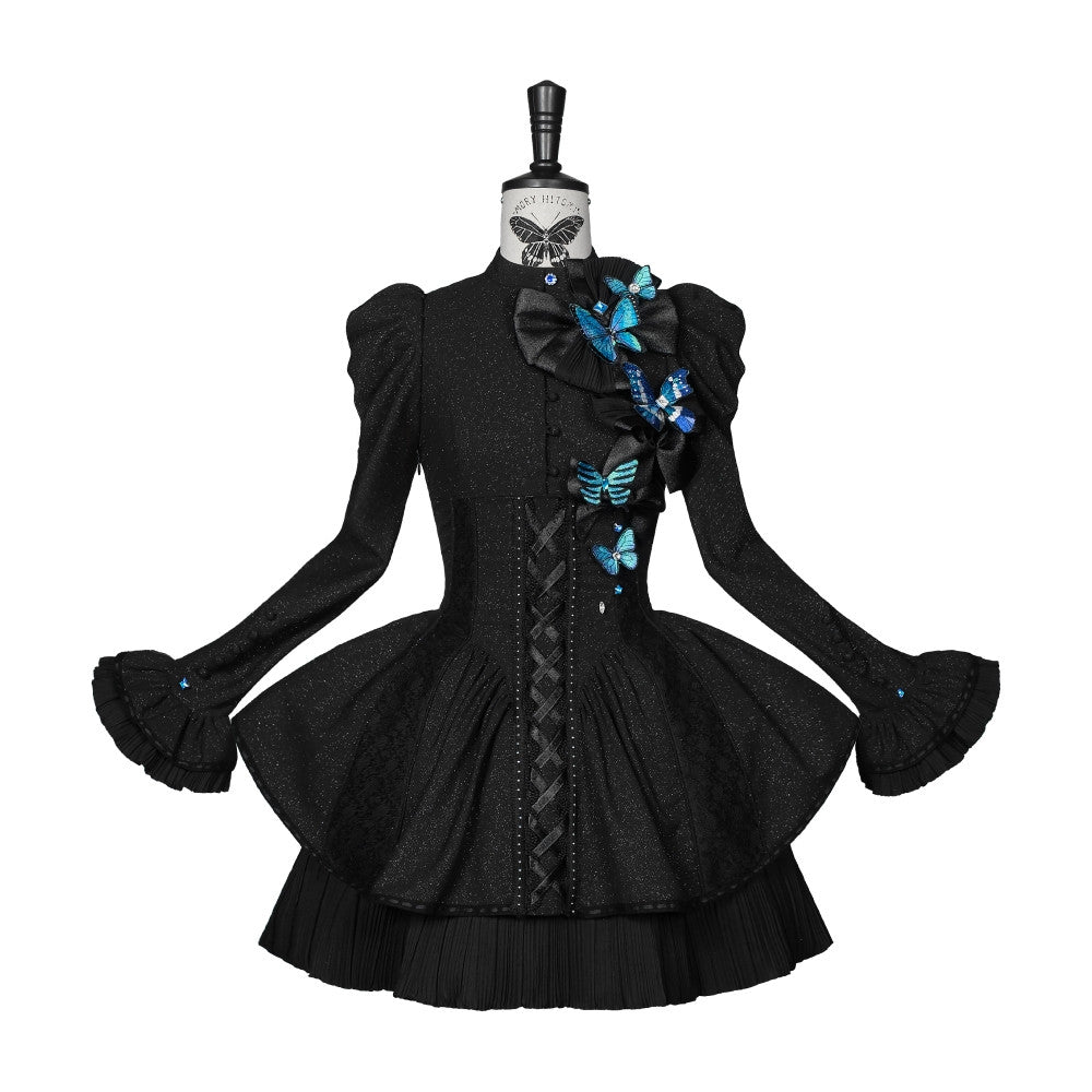 Cabinet Of Curiosities II Dark Gothic Butterfly Stand Collar Short OP Dress