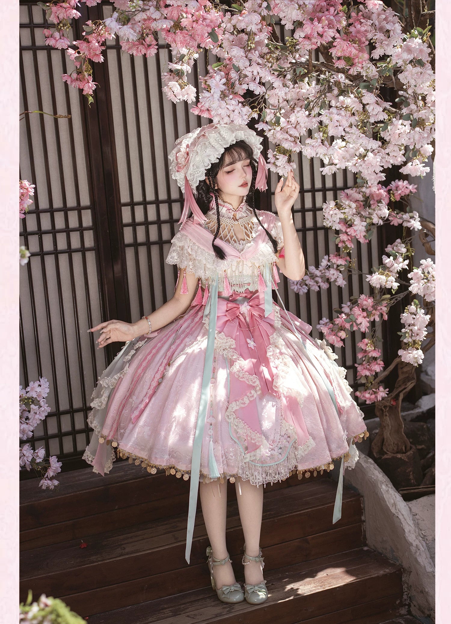 Hibiscus Huadan Pink Wa Lolita Short JSK Dress