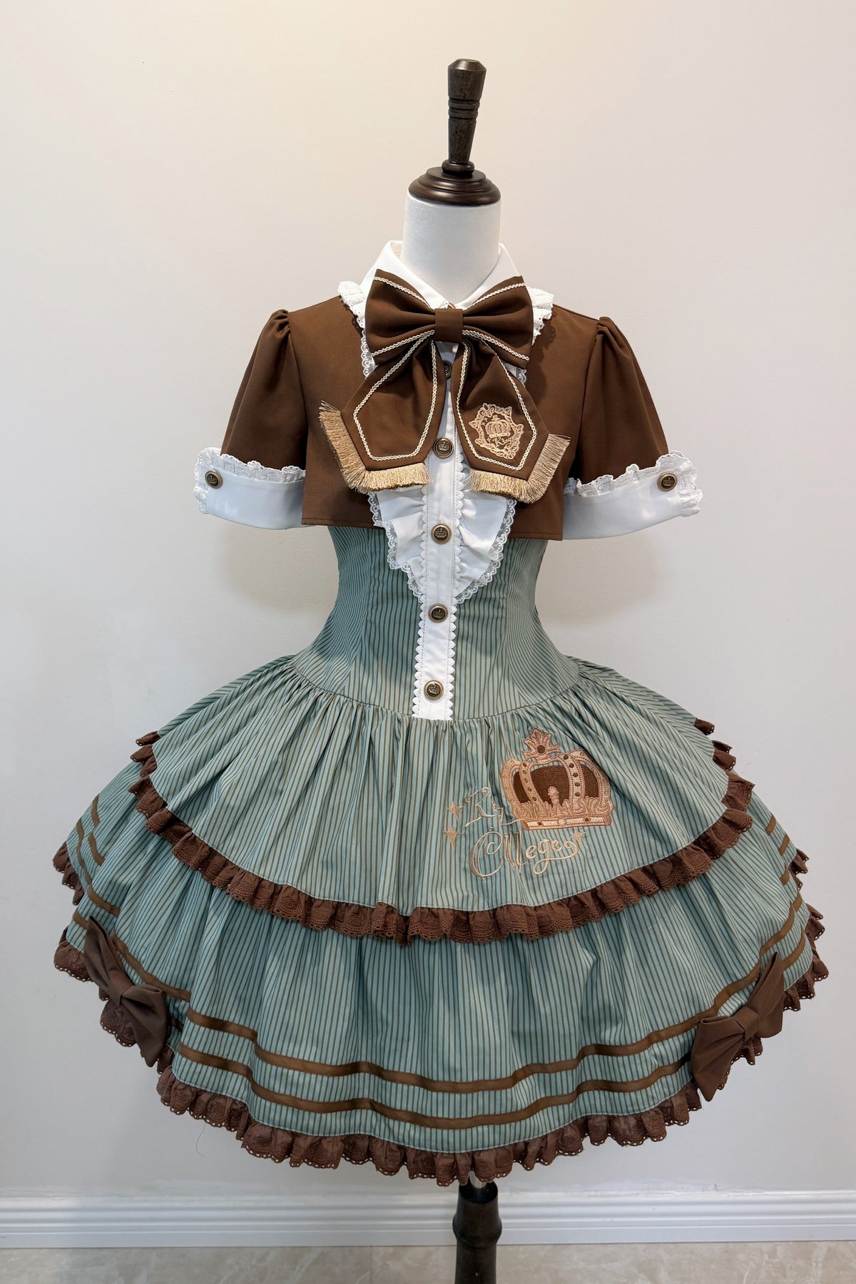Brown Crown Lolita Idol Academy Fake Two-Piece OP Dress