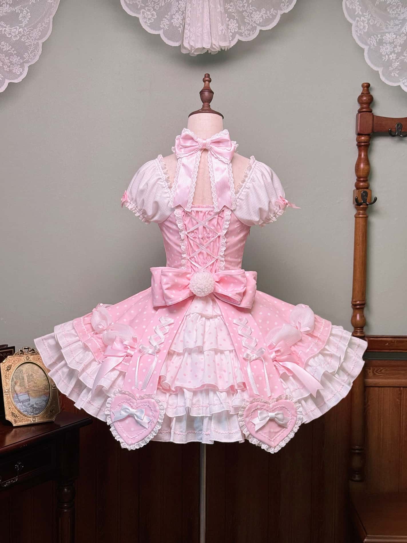 Vintage Polka Dot Lolita Halter Pink OP Dress