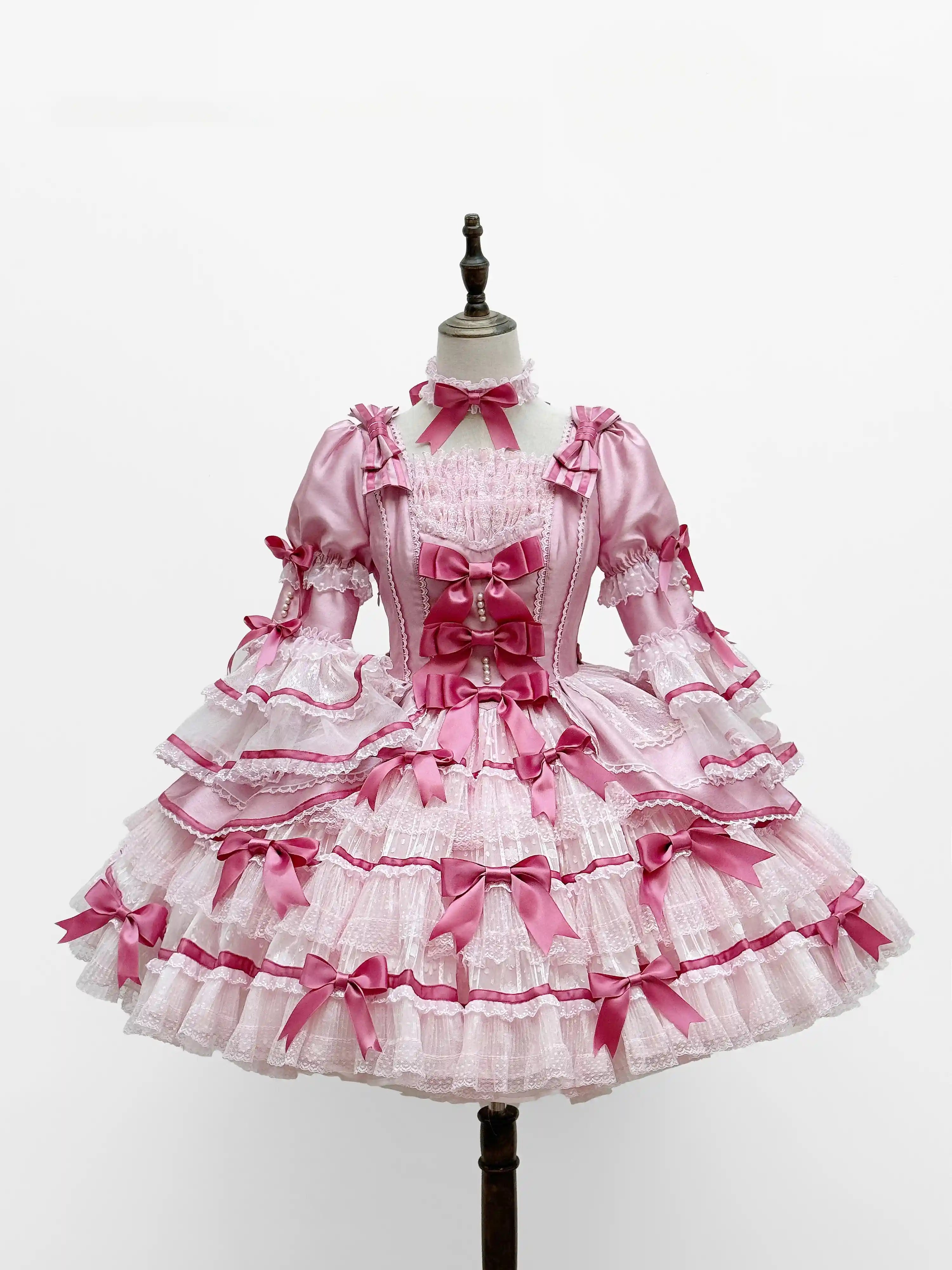 Velvet Cake Doll Pink Black Tiered Ruffle Classic Lolita JSK
