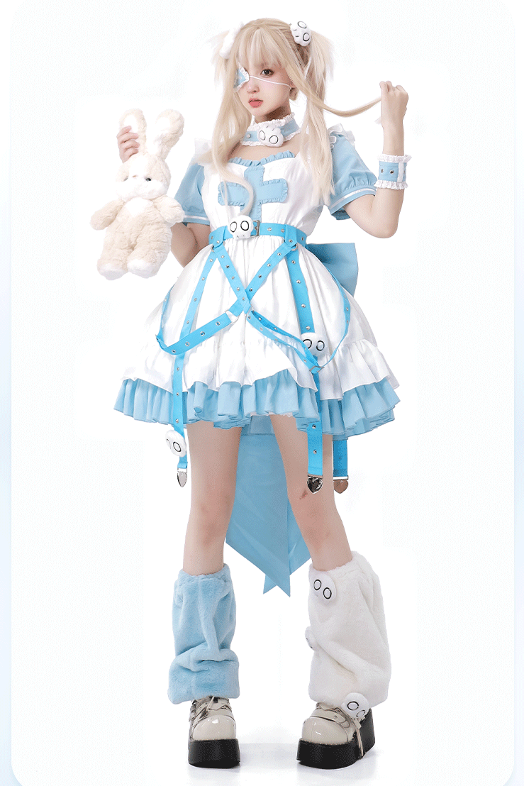 Lolita Y2K Infirmary Aesthetic Aqua OP Full Set