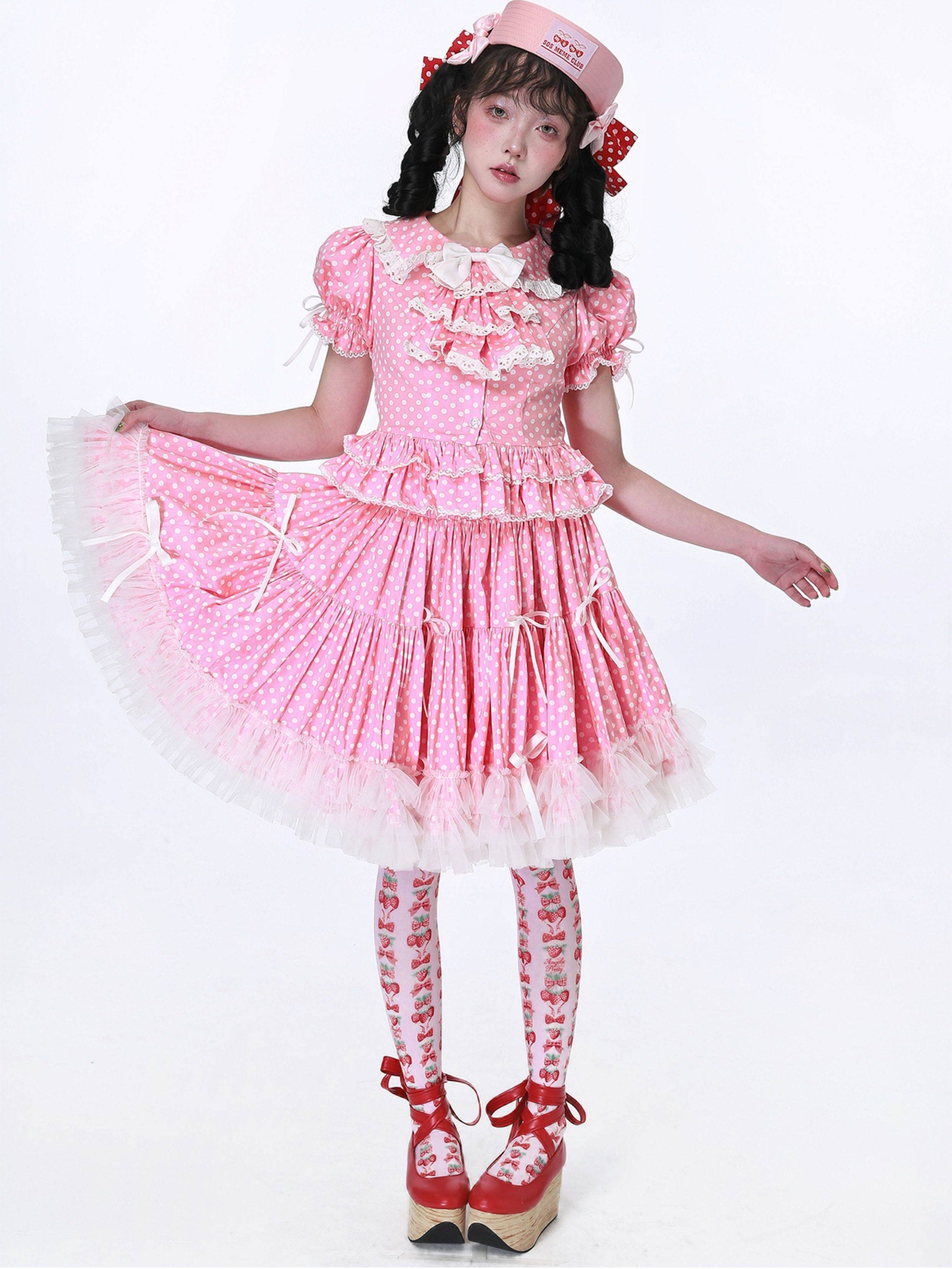 Candy Cottage Showa Retro Pink Polka Dot Set