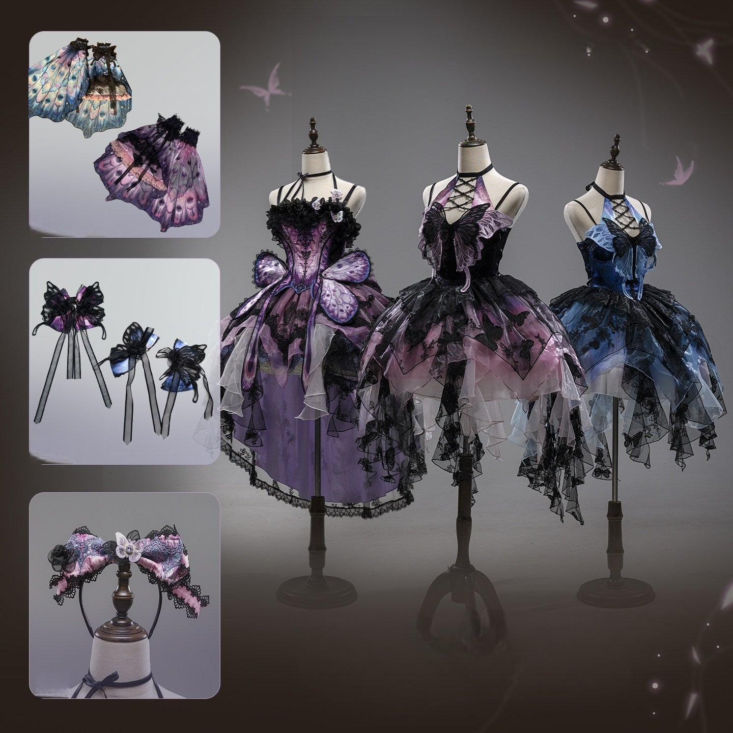 Dead Leaf Butterfly 1.0 Lolita Gothic Blue JSK Dress Set