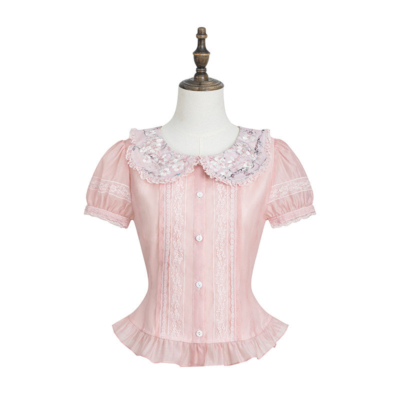 Apricot Blossom Shadow Pink & Blue Black Hanfu Lolita JSK Set