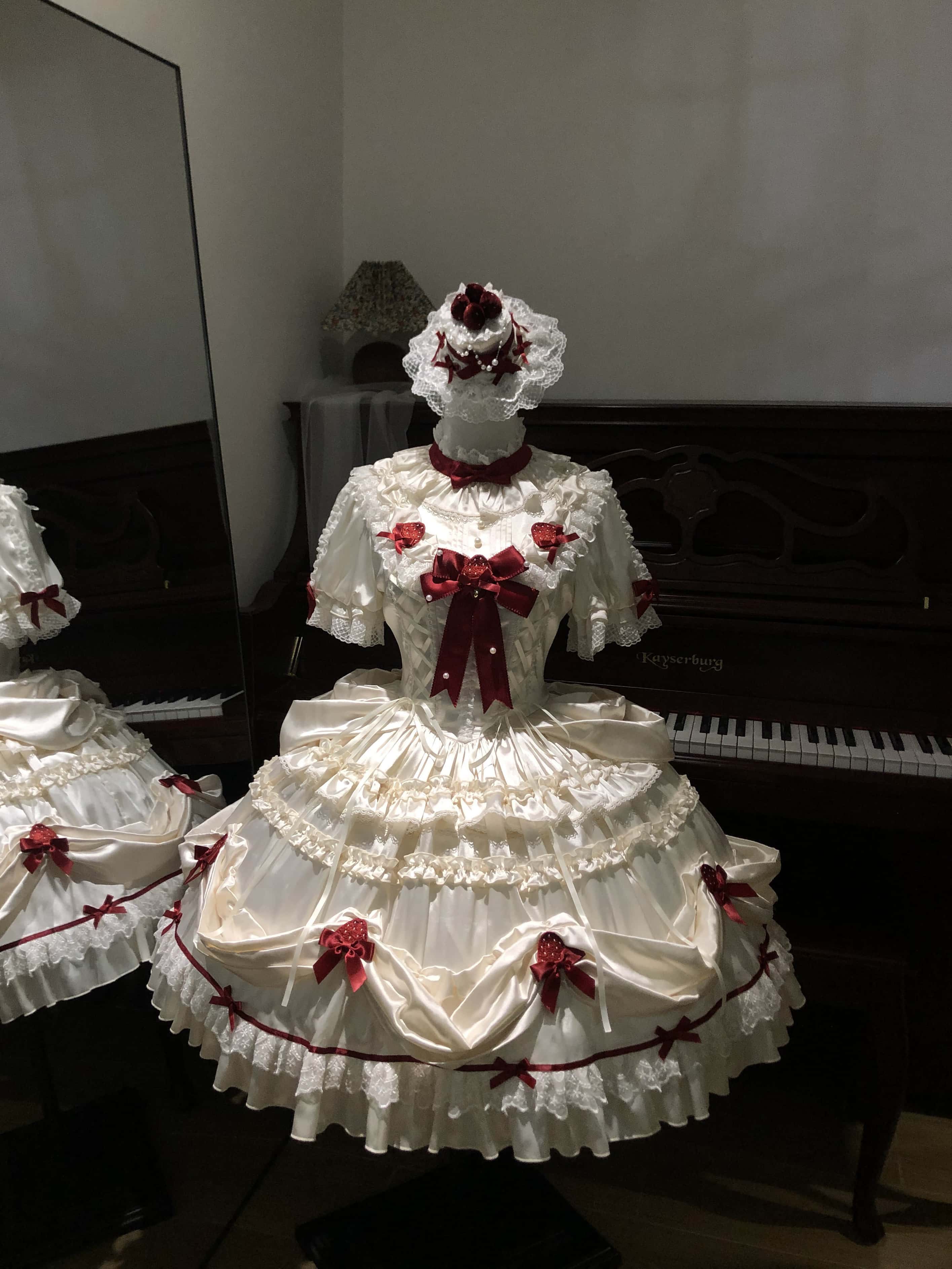 Paria Cream Strawberry Satin Lolita OP Dress