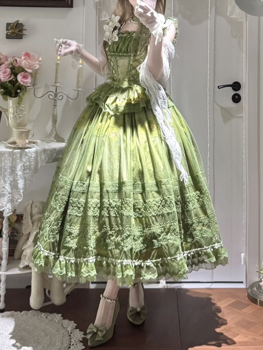 Lolita Green Classic Lolita Embroidered Lace Dress LC1001
