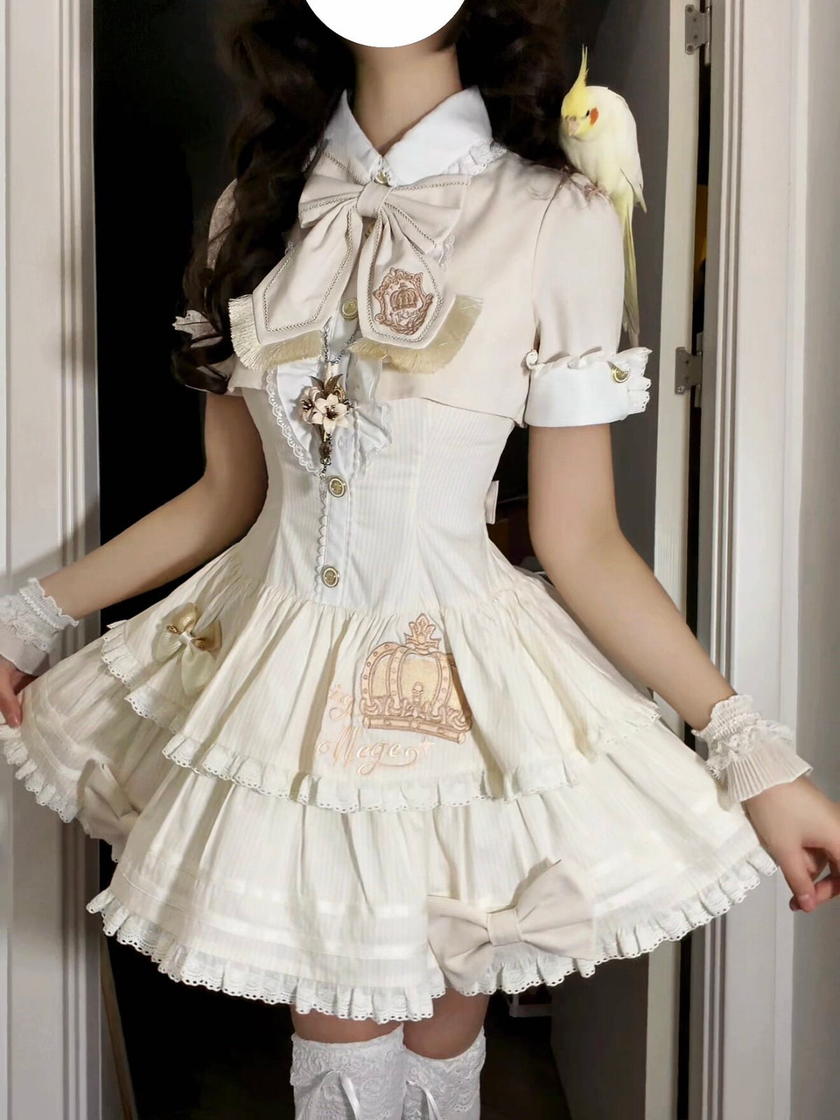 White Striped Crown Idol Academy Lolita Fake Two-Piece OP Dress