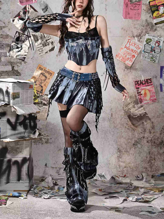Y2K Punk Rivet  Chain Bustier Set LE1020