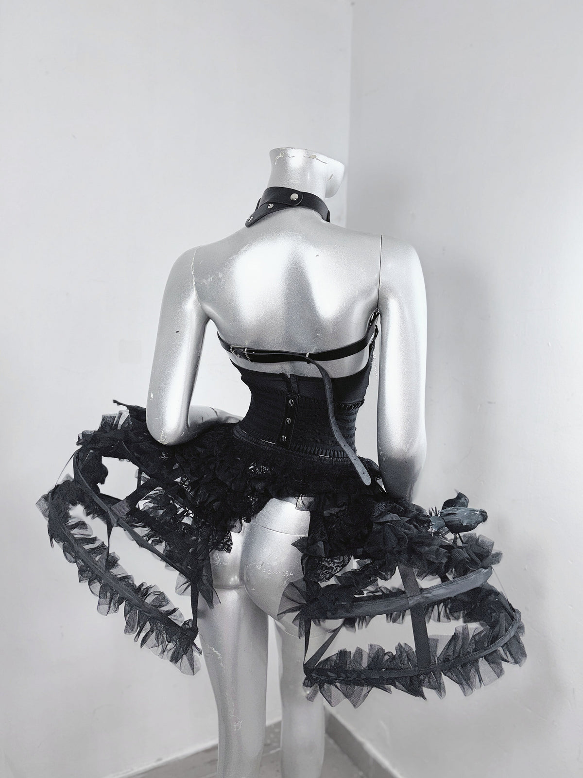 Fallen Angel Dark Raven Poem Prison Gothic Corset & Birdcage Skirt Set
