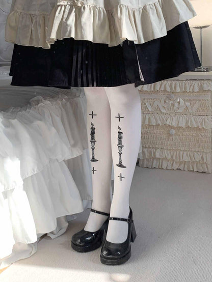 Lolita Gothic Punk 80D Velvet Print Tights LE9007