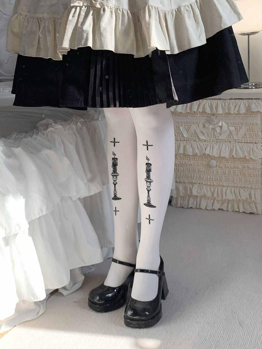 Lolita Gothic Punk 80D Velvet Print Tights LE9007