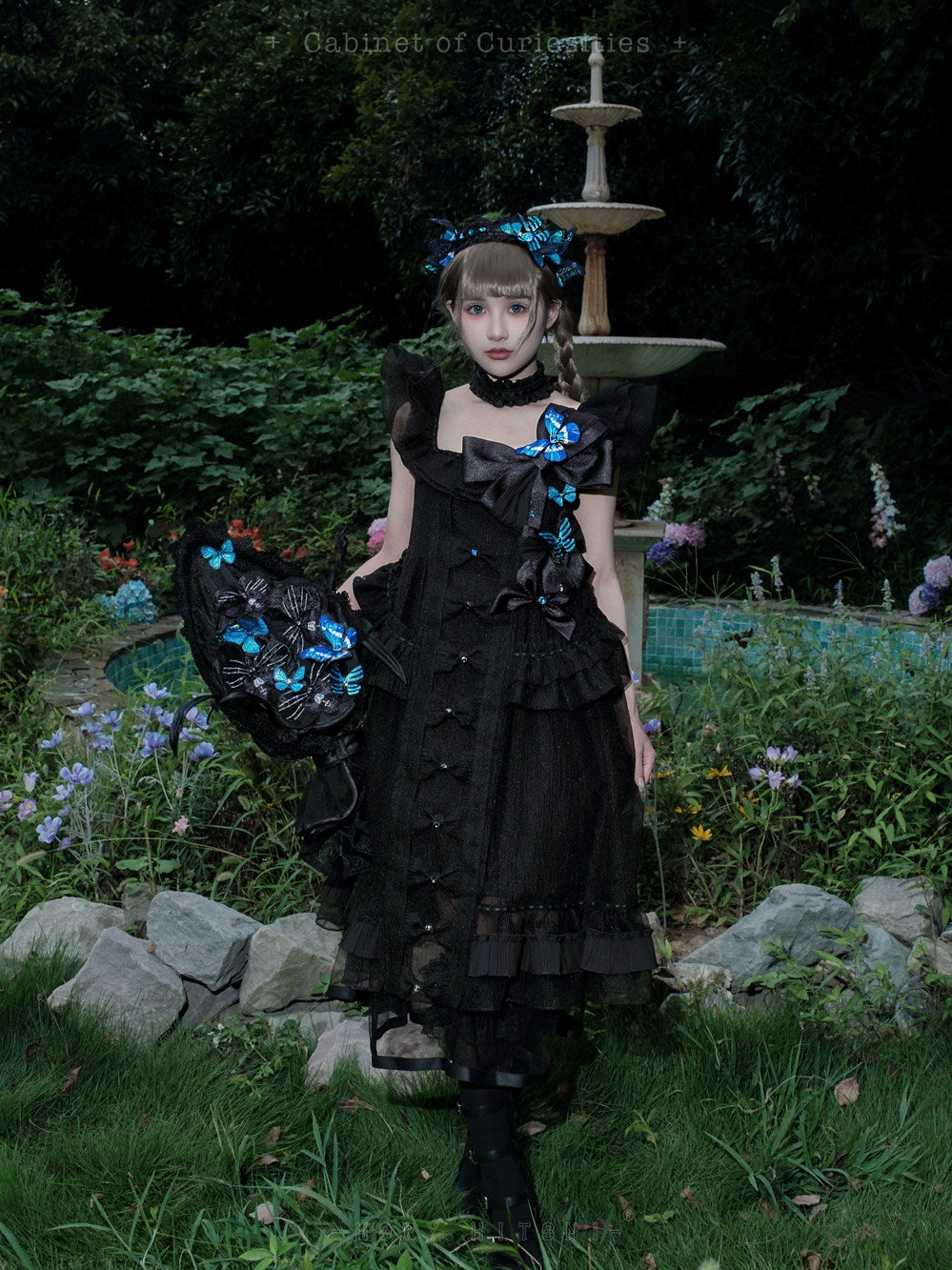 Cabinet Of Curiosities II Dark Gothic Butterfly Stand Collar Babydoll Dress