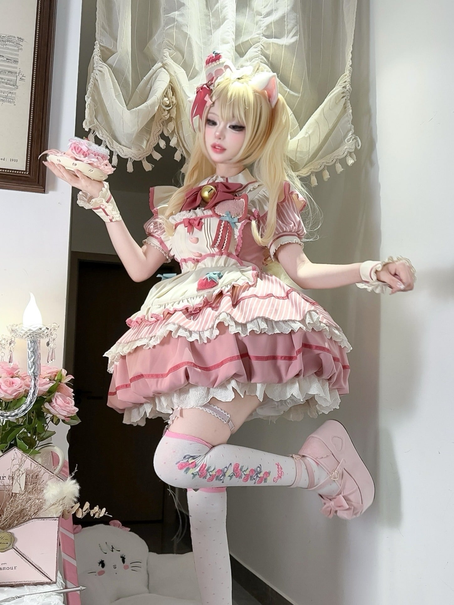 Berry Bubble Blossom Sweet Maid Lolita OP & Apron Set