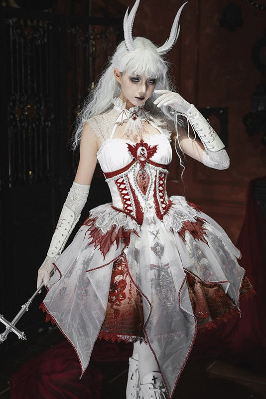 Dragon Bone Gothic Lolita White&Red JSK Dress