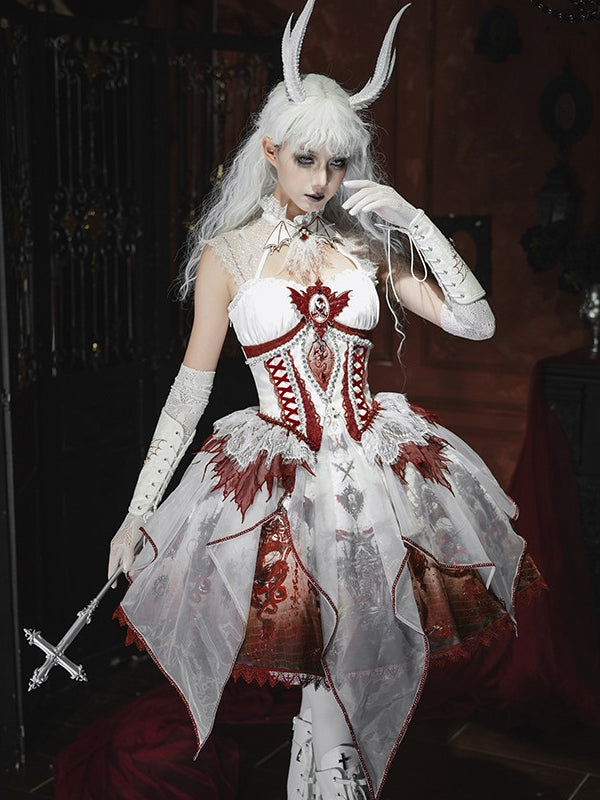 Dragon Bone Gothic Lolita White&Red JSK Dress
